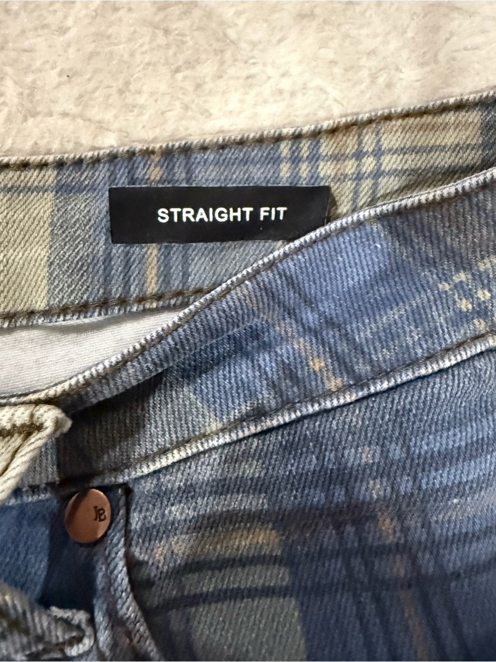 Judy Blue Blue and Beige Plaid Straight Jeans - Picture 3 of 8